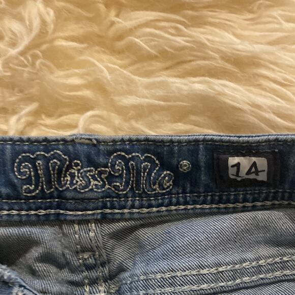 Miss Me Girls Ankle Skinny Denim Blue Jeans Distressed Butterfly Patches Sz 14 - Picture 3 of 13